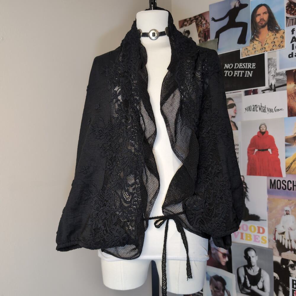 Black Lace Mesh Open Front Cardigan Gothic